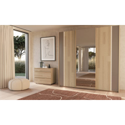 Majestic - Armoire 2 portes bois et 1 porte miroir coulissantes 